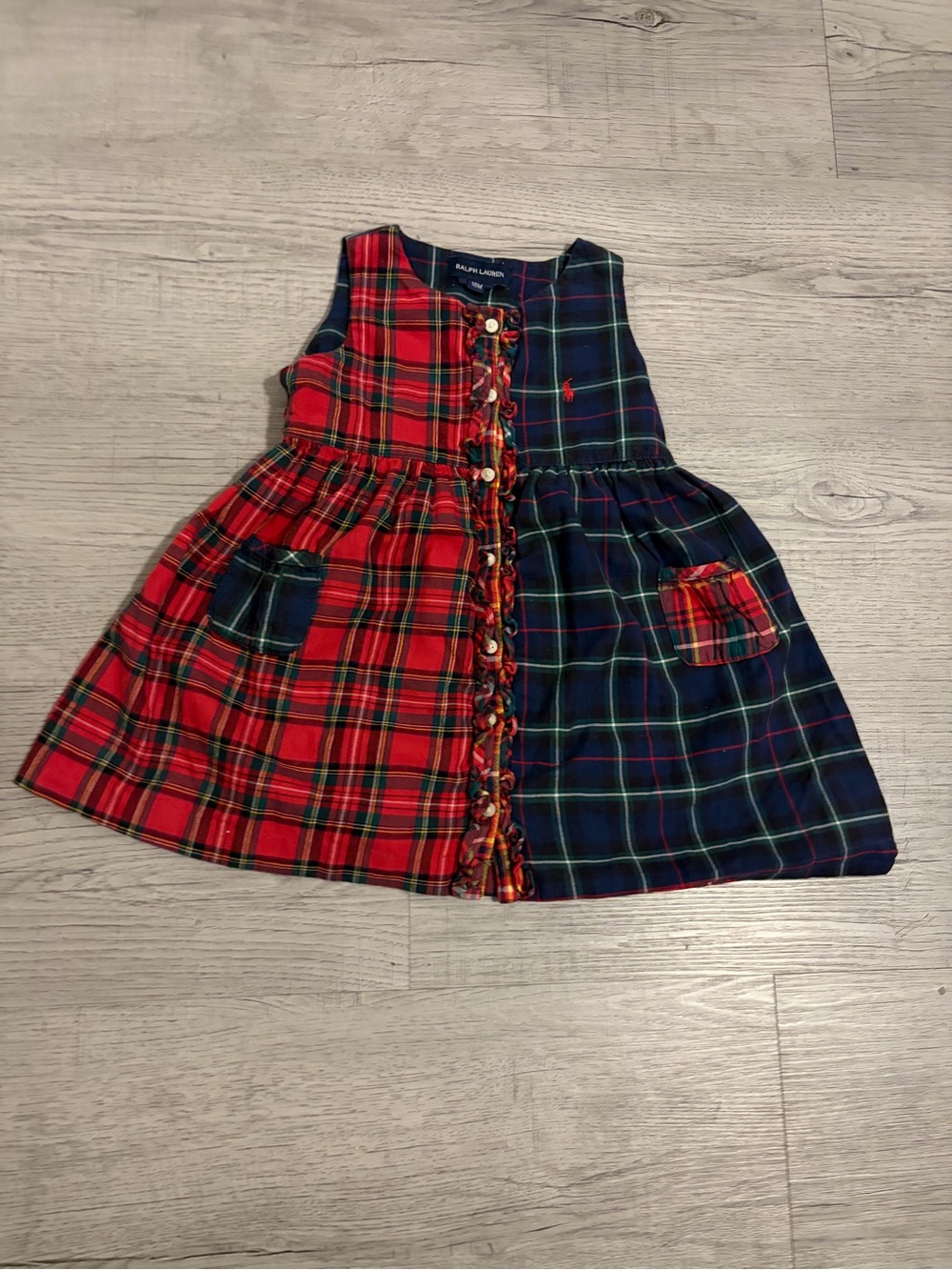 Vintage Ralph Lauren Red & Navy Plaid Split-Panel Cotton Dress